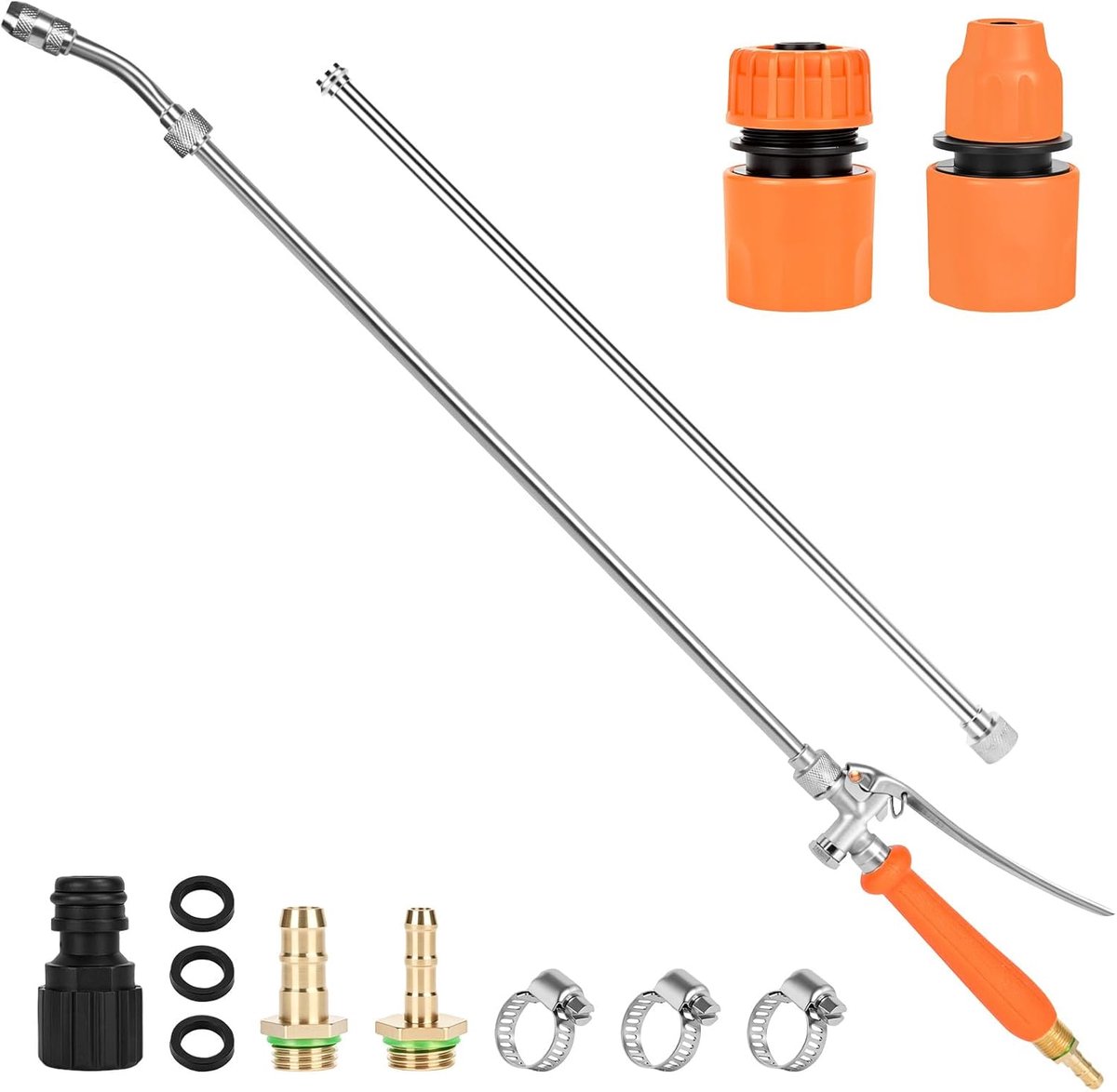 SnelShoppen - Sproeistaaf 112 cm Tuin Gietstaaf Metaal met Verstelbaar Mondstuk, 3/8 inch & 1/4 inch Messing Barb, Universele Sproeistaaf voor Hogedru