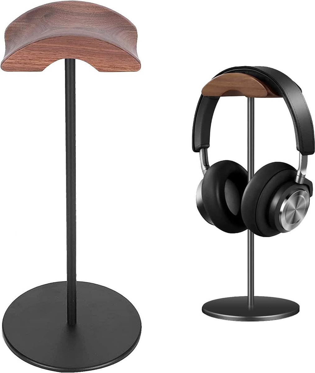 SnelShoppen - Headset Houder - Hoofdtelefoon Stand van Walnoot Hout voor Alle Hoofdtelefoon Maten - Ideaal voor Over-Ear en Gaming Hoofdtelefoons - Ru