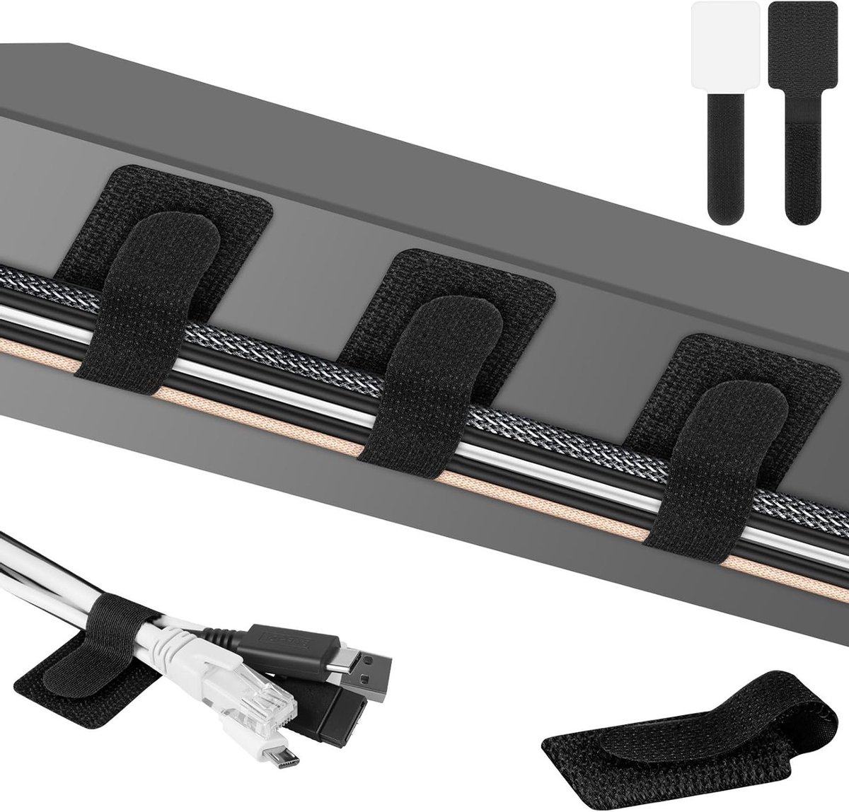 36 Stuks Zelfklevende Kabelbinders Clips voor Onderbureau - Verstelbare Sterke Kabelorganizer voor TV, PC en Laptop - 3cm x 9cm Zwart