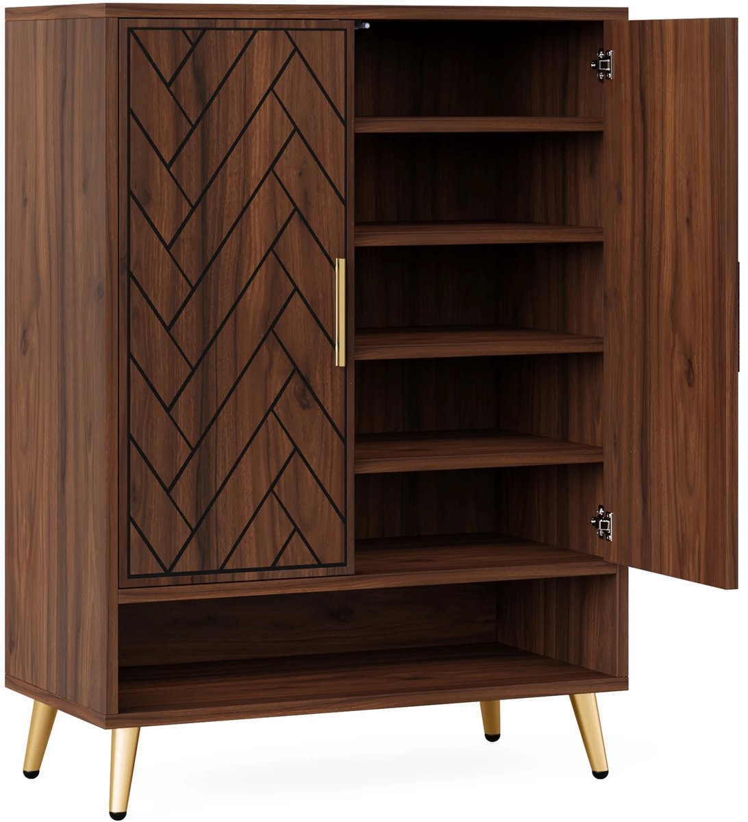 ITRONIQ Schoenenkast Met Deuren - Schoenenrek Met Verstelbare Planken - Opbergkast voor Schoenen Hal 75x35x110 CM - Walnoot