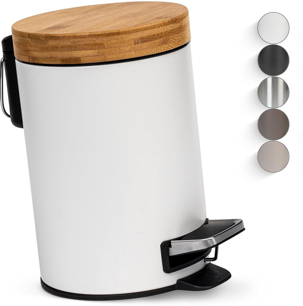 SnelShoppen - Designer Vuilnisbak 3 Liter - Soft Closing - Anti-Vingerafdruk - FSC Gecertificeerd Bamboe Deksel - Wit - Perfect voor Badkamer, Keuken