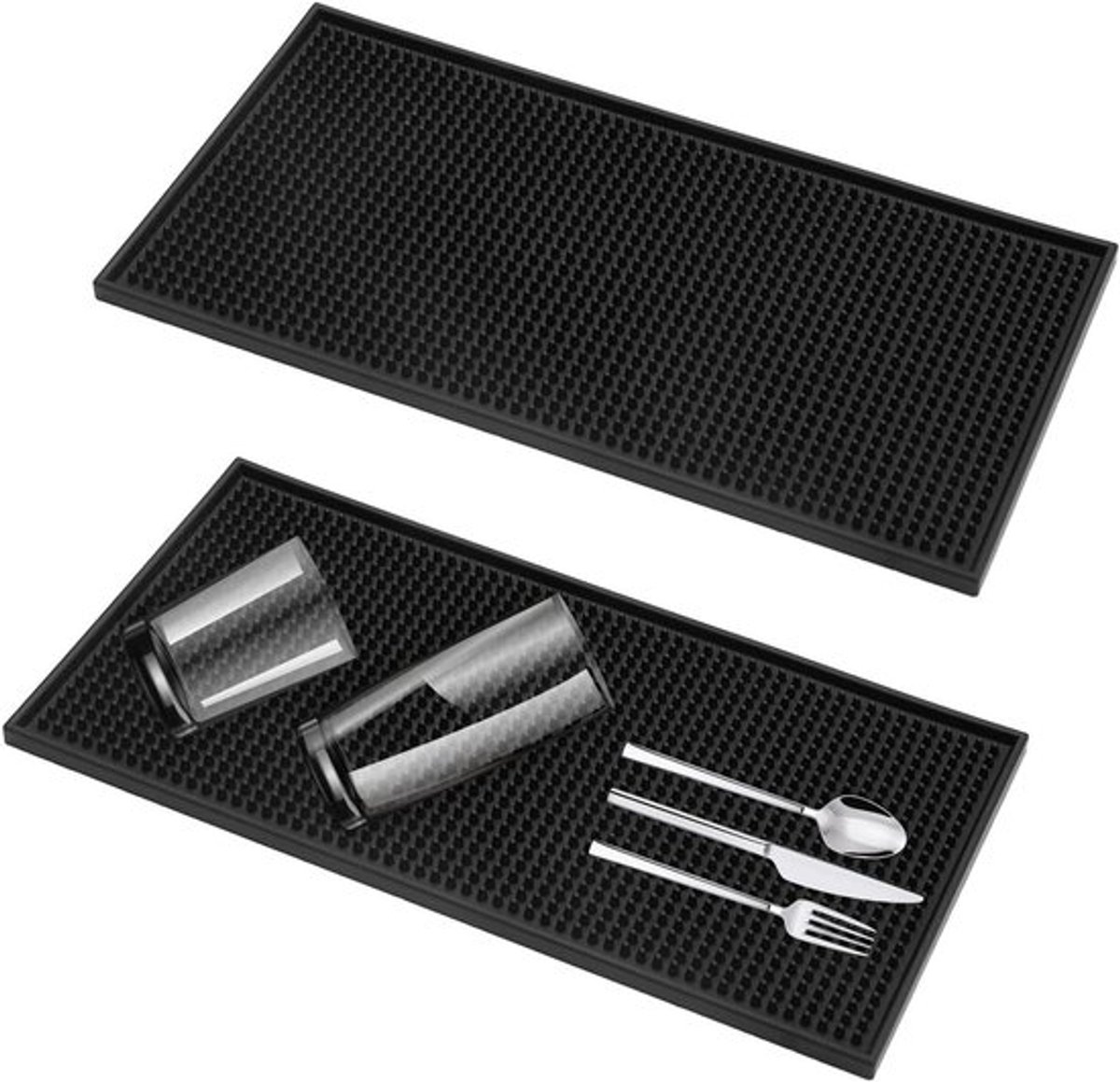 Set van 2 zwart gekleurde afdruipmatten, 30 x 15 cm, sneldrogend voor glazen en servies, ideaal voor bar, club, keuken, restaurants.