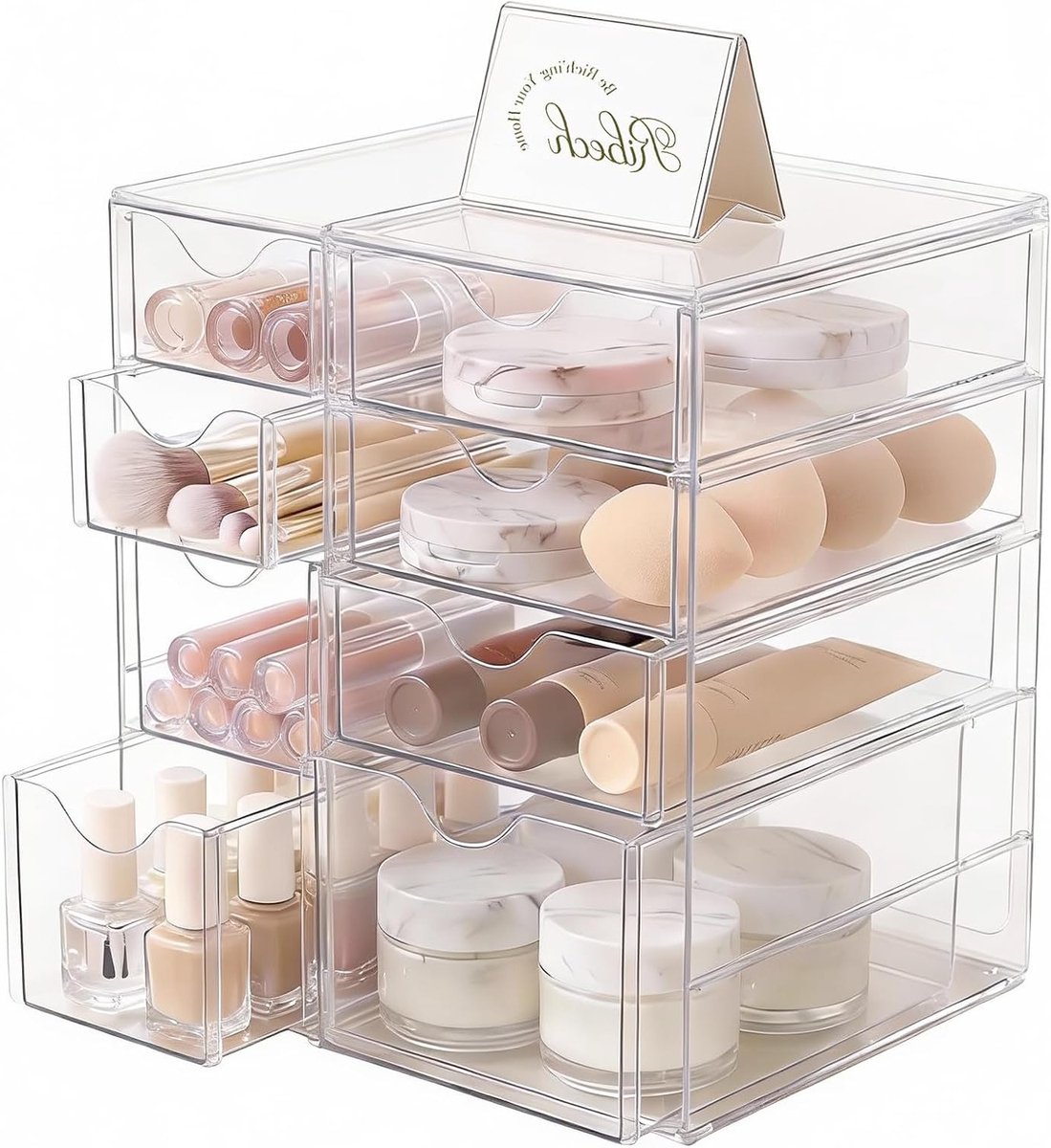 8-delige bureau-organizer | Transparante opbergdozen met lades voor make-up, kantoorbenodigdheden en gereedschap | Opbergoplossingen voor garage, keuken en badkamer