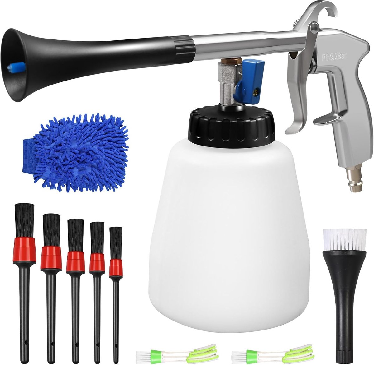 SnelShoppen - Automatische Hogedruk Reinigingspistool 1L 6-9.2 Bar voor Auto Interieur - Complete Reinigingskit met Nozzle, Handdoeken, Handschoenen e