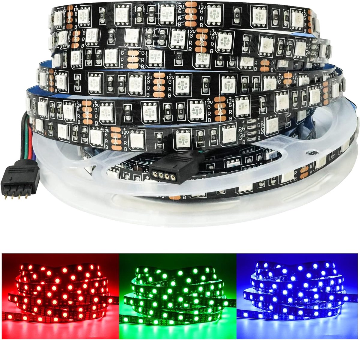 SnelShoppen - 12V 5 Meter RGB LED Strip Licht - 300 SMD 5050 Flexibele Verlichting - Zwart PCB - Decoratie voor Thuis, Feesten, Clubs en Winkels