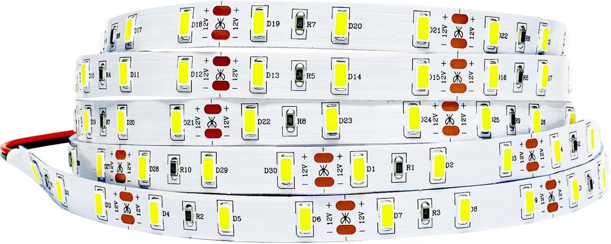 SnelShoppen - LED Strip Verlichting 12V 2m SMD 5630 Wit 6000K IP20 - 120 LEDs voor Slaapkamer, Keuken, Feestverlichting en Decoratie