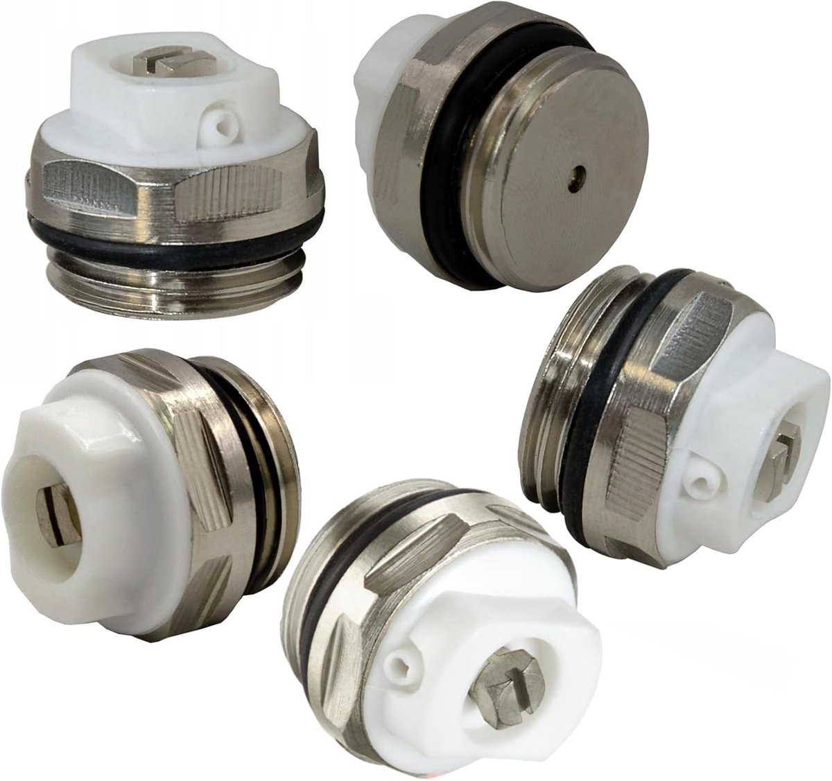 SnelShoppen - Radiator ontluchtingsventiel 1/2" messing nikkelgeplateerd met draaibare kunststofkop - 10 stuks - Voor alle radiatoren - Zelfdichtend -