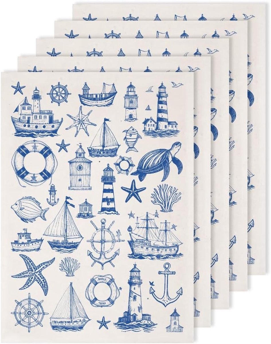 5-delige Navigatie Onder-glazuur Transfers voor Aardewerk - Vuurtoren en Schip Transferpapier, Keramische Stickers voor DIY Ambachten en Handgemaakte Cadeaus