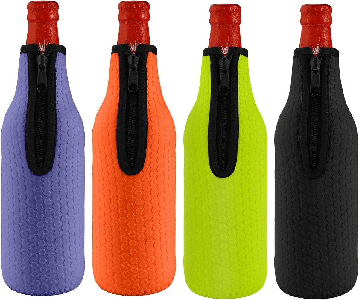 SnelShoppen - 4 x 16 oz Beer Bottle Cooler, Isolerende Neoprene Flessenhoezen met Zip, Herbruikbare en Antislip Bierfles Covers voor Feest, Camping, T