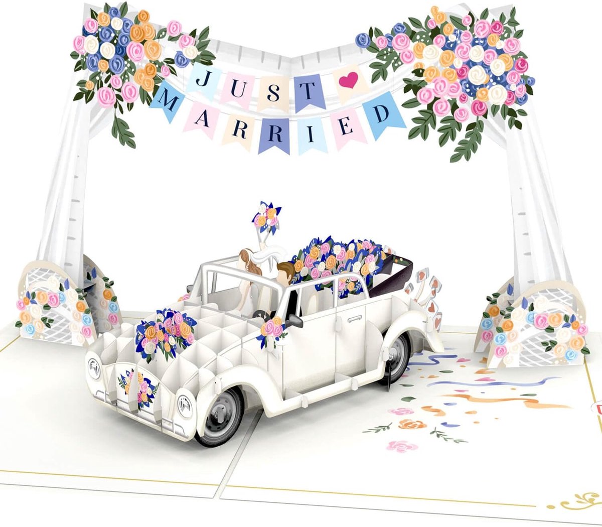 SnelShoppen - Elegante 3D Pop-Up Trouwen Kaart met Vintage Auto en Newlywed Garland - Perfect Cadeau voor Bruid en Bruidegom, Verjaardag, Huwelijk, Fe