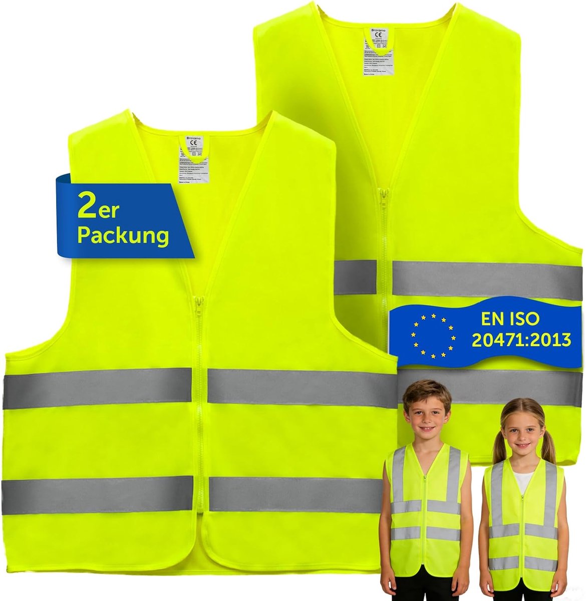SnelShoppen - Reflecterend Veiligheidsvest Auto, 2 Stuks, Maat S, Geschikt voor Kinderen en Volwassenen, EN ISO 20471 Goedgekeurd, Veiligheid voor in