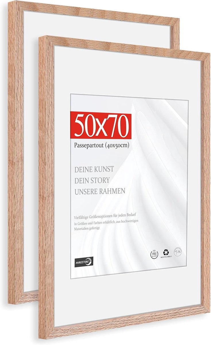 SnelShoppen - 2x Houten Fotolijsten 50x70 cm van Eikenhout met Schokbestendig Kunstglas - Minimalistische Lijsten voor Grote Foto's en Posters - Perfe