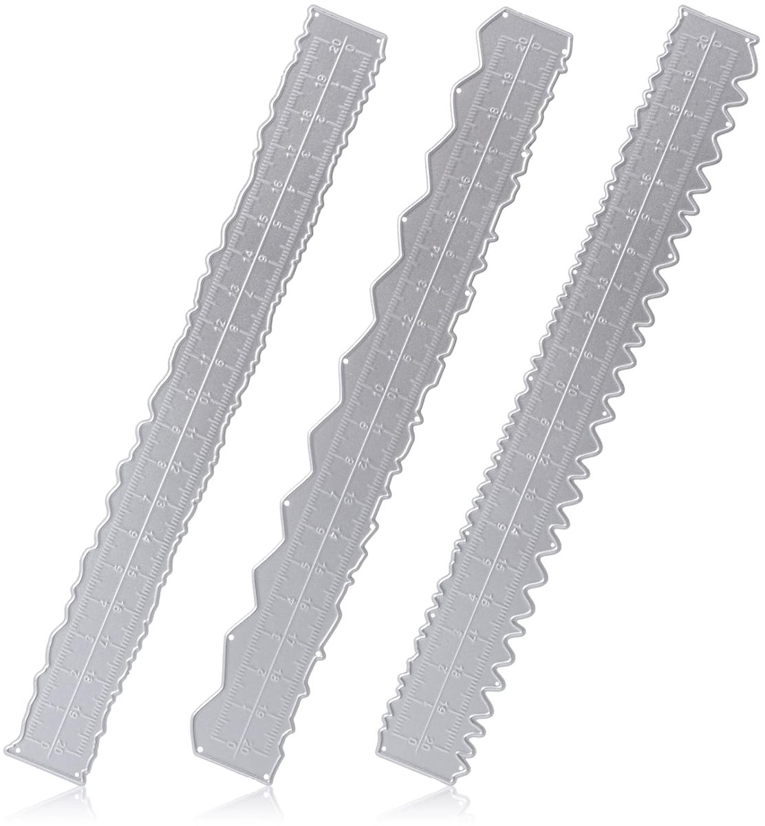 SnelShoppen - 3 x Irregular Edge Ruler 21.5 cm - Metalen Liniaal met Getande Rand - Perfect voor Papier Snijden, Creatief Handwerk, Kaarten Maken, Emb