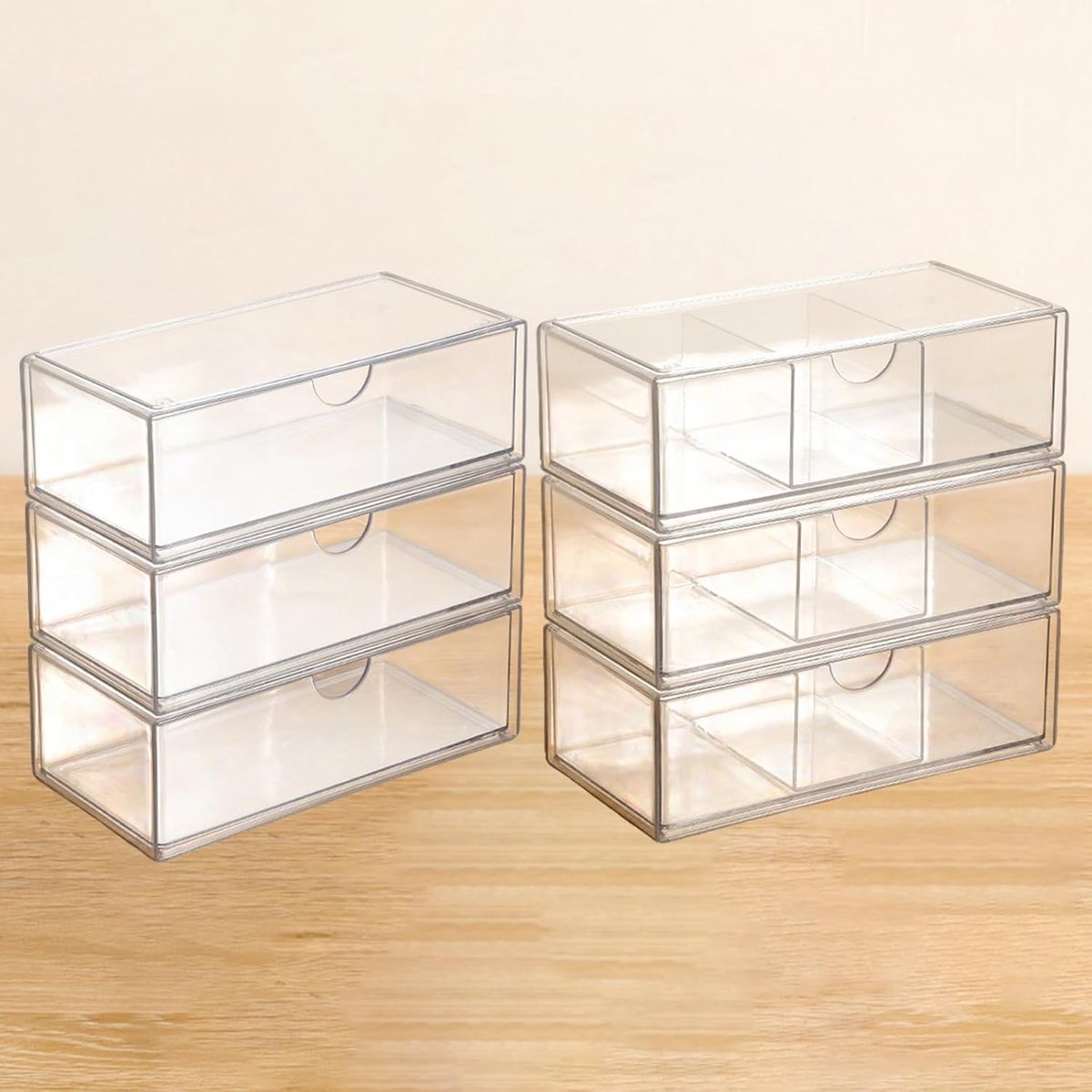 SnelShoppen - 6-delige Lade Organizer Transparant Acryl Makeup Organizer met Lades Stapelbaar 10 x 20.5 x 7 cm voor Badkamer en Make-up Tafel
