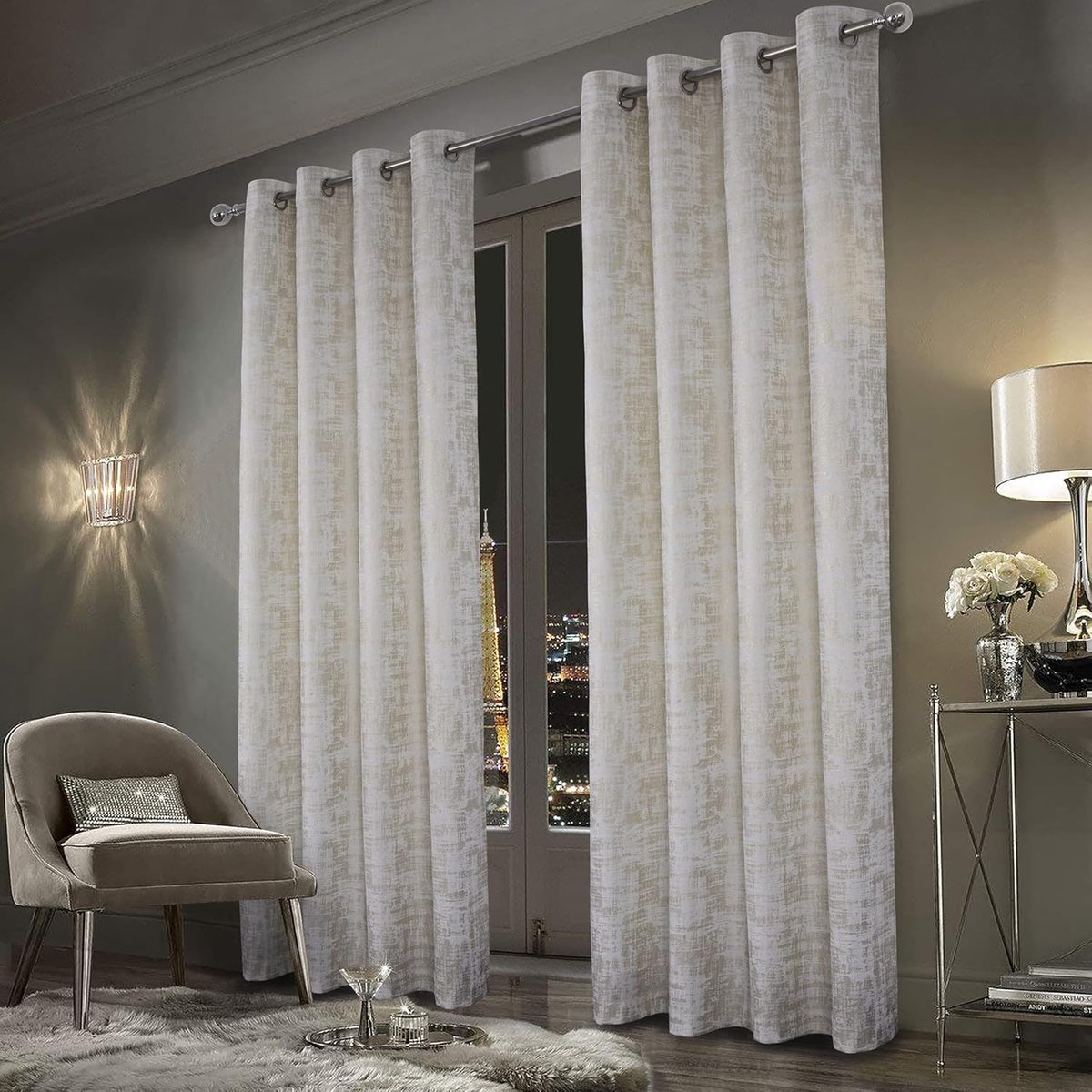 SnelShoppen - Luxe Velours Gordijnen Opaak 100% - 2 Stuks 213x132 cm - Gouden Patroon - Donkerend en Warmte Isolerend - Elegante Woonkamer Gordijnen m