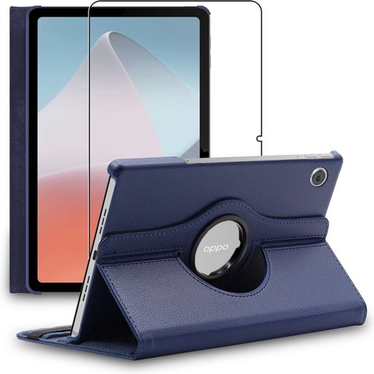ebestStar - Hoes geschikt voor Oppo Pad Air, Roterende Etui, Case, 360° Draaibaar hoesje, Donkerblauw + Gehard Glas
