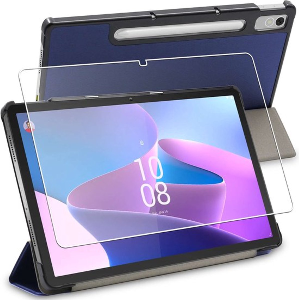 ebestStar - Hoes geschikt voor Lenovo Tab P12 (2023), Slanke Design PU Lederen Etui, Automatische Slaap/Wake, SmartCase hoesje, Donkerblauw + Gehard Glas