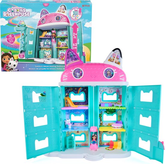 Gabby's Poppenhuis - Nieuwe editie - Poppenhuis - Meer dan 60 cm hoog - Inclusief 15 onderdelen met speelgoedfiguurtjes