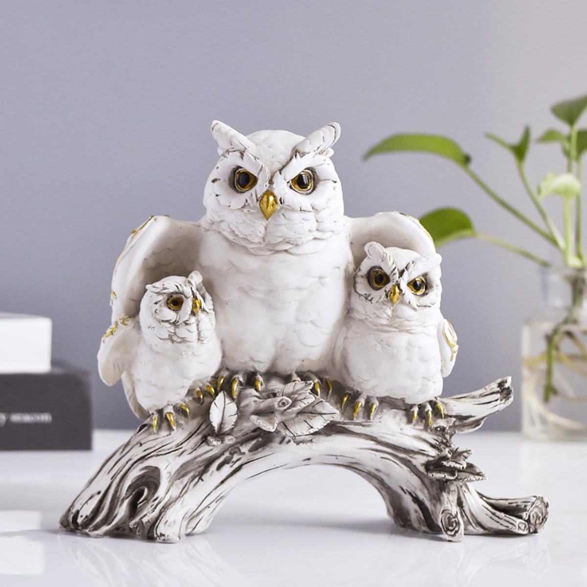 SnelShoppen - Schattige Uil Beeldjes, Decoratieve Uil Standbeeld, Kleine Sculptuur Ornamenten voor Thuis Kantoor, Cadeaus voor Uilenliefhebbers (Witte