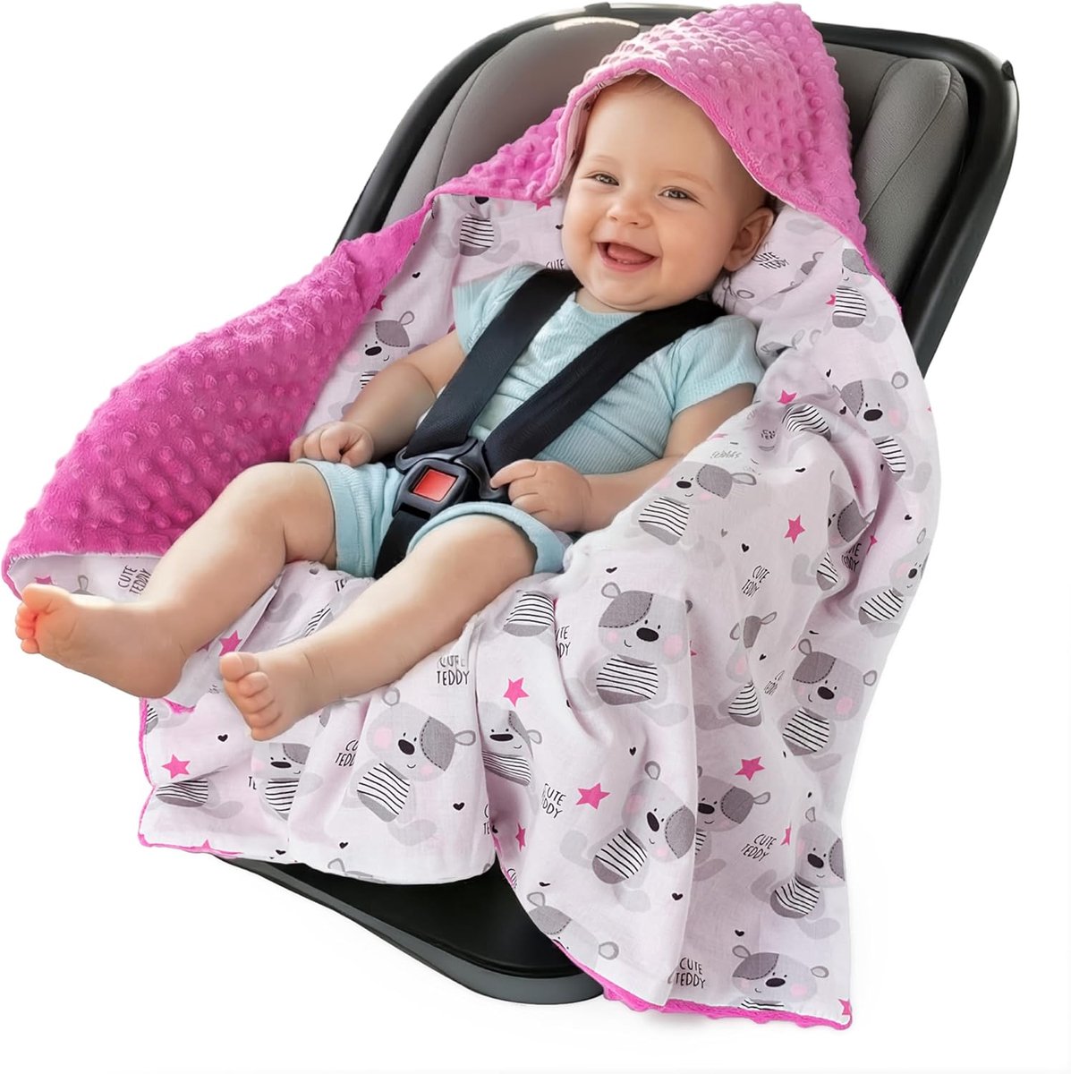 SnelShoppen - Swaddle Blanket 100% Katoen 85 x 85 cm met Kap, Cuddle Blanket voor Kinderwagen, Babyzitje, Universeel Dubbelzijdig Dekentje voor Auto e