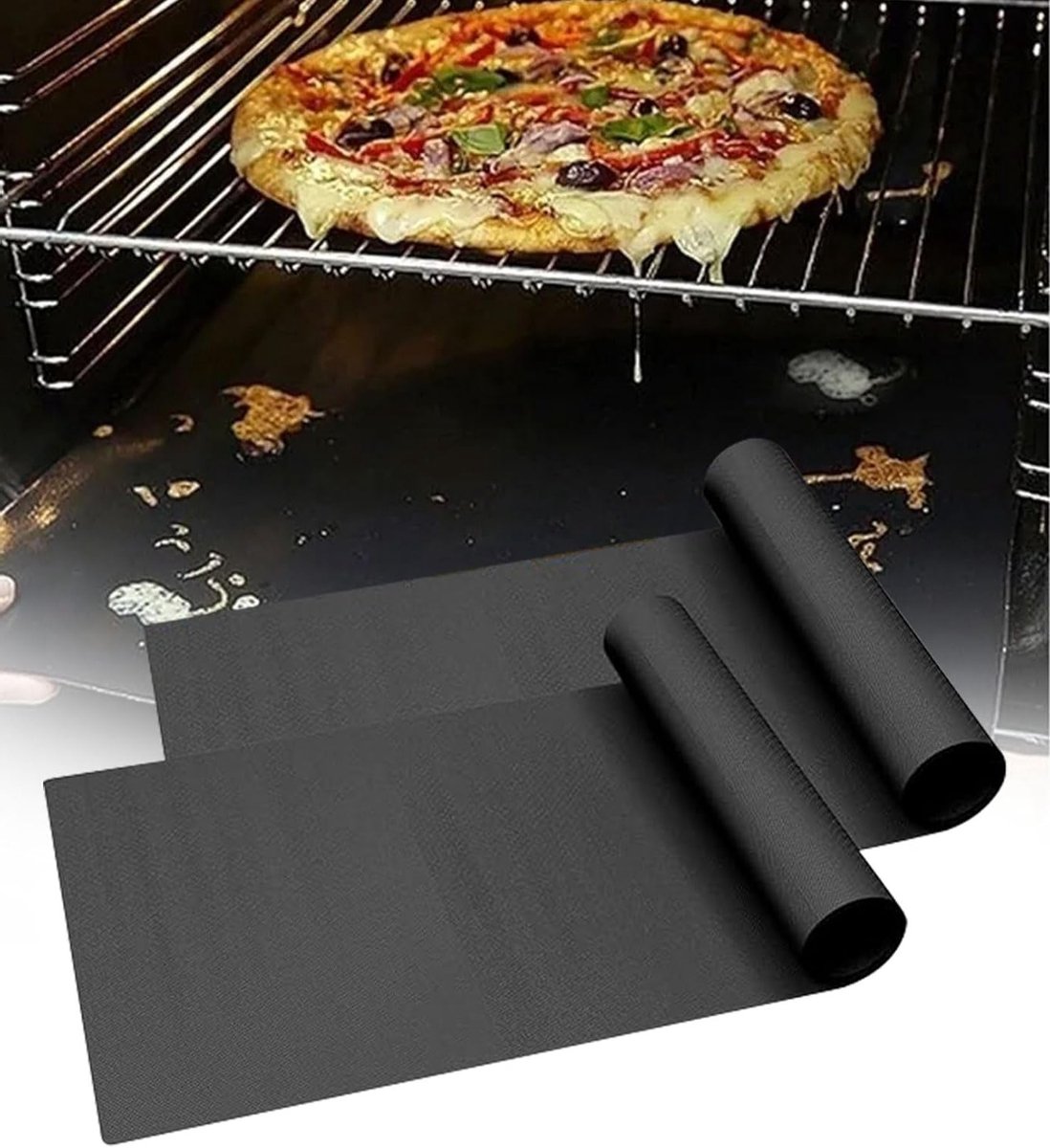Grote ovenmat met antiaanbaklaag, duurzaam en wasbaar, 40 x 60 cm, set van 2, ideaal voor bakken en grillen