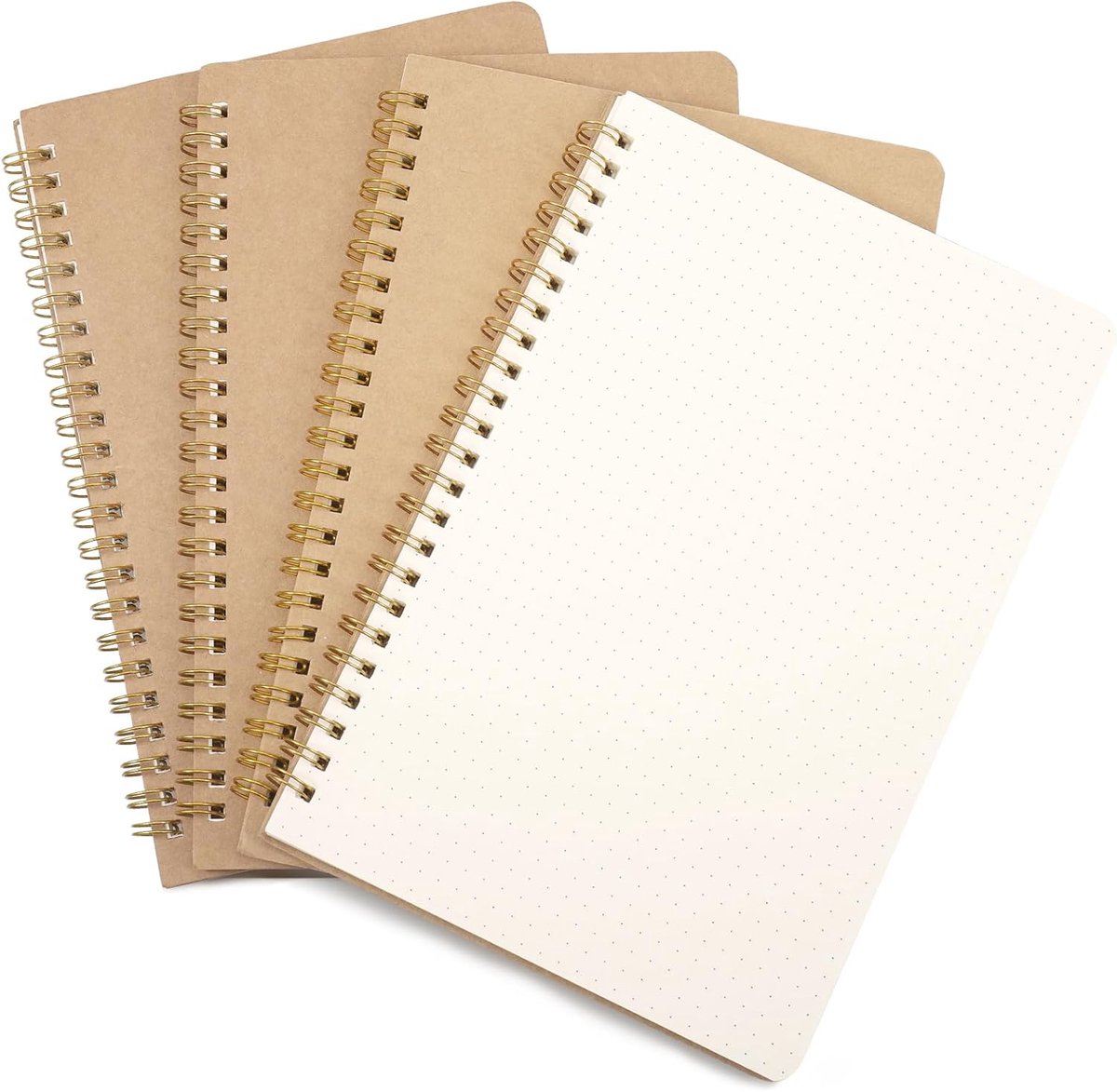 SnelShoppen - A5 Dotted Spiral Notebooks - 4 Pack - 100 Pagina's - Kraft Papier - Perfect voor Journaling, Doodlen, Notities - Sterke Spiral Binding