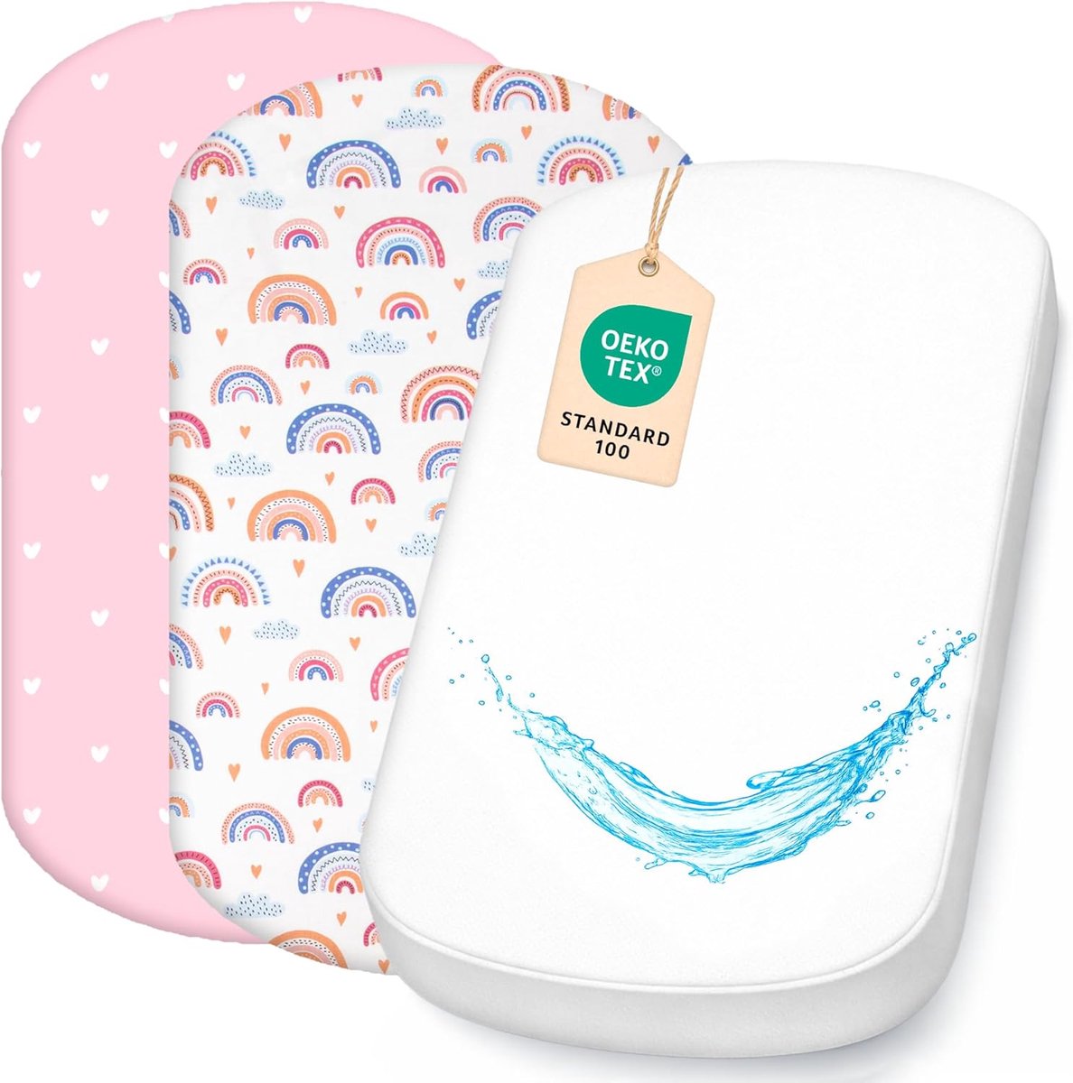 SnelShoppen - Fitted Sheet Set 2x 100% Katoen + 1x Waterdichte Matrasbeschermer 60x80cm - Perfect voor Iora Co-Sleeping Cribs