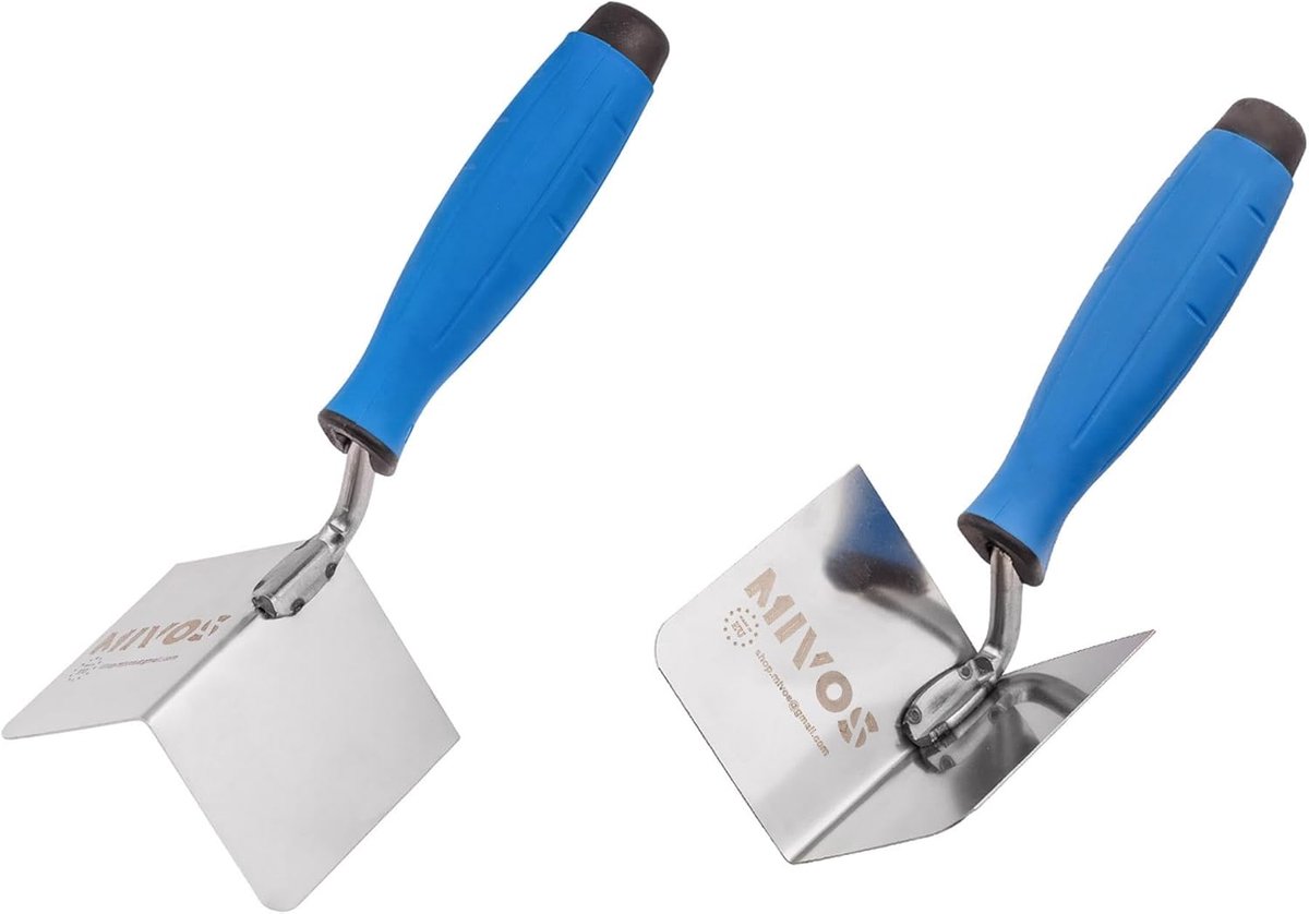 SnelShoppen - 2x Hoekspaan set RVS 80x60mm, binnen- en buitencohoek trowel met zachte grip, hoekspatel voor perfecte 90 graden hoeken, ideaal voor stu