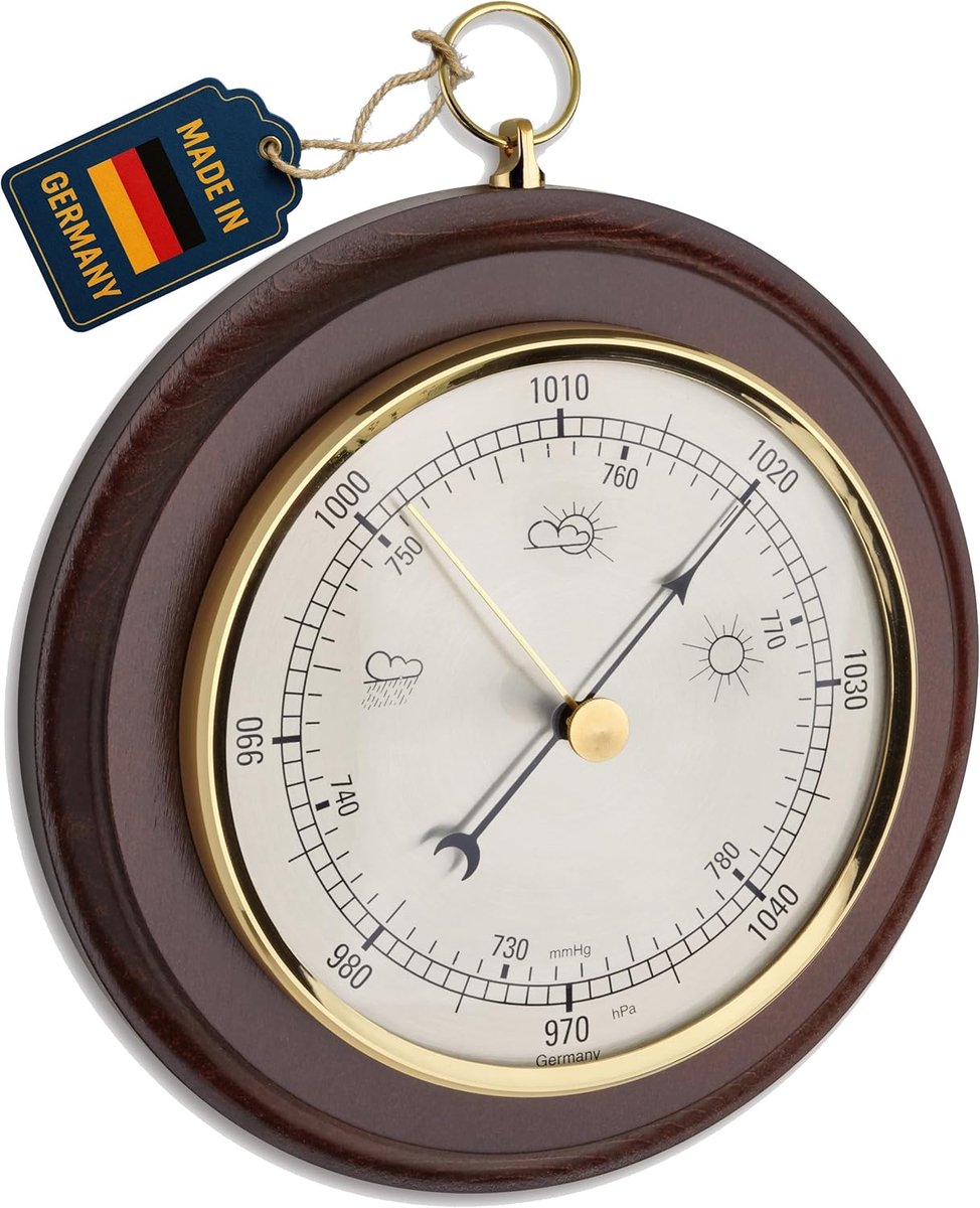 SnelShoppen - Barometer Hout TFA Dostmann - Natuurkleurige Wandbarometer - Weerstation voor Binnen en Buiten - Decoratieve Barometer voor Tuin, Keuken