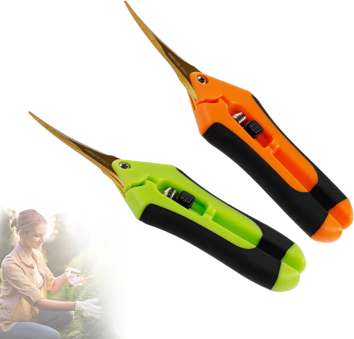 SnelShoppen - 2 Stuks Tuinscharen met Titanium Coating, Curved Knives, Multifunctionele Snoeischaren voor Tuin, Keuken, Planten, Groenten en Fruit
