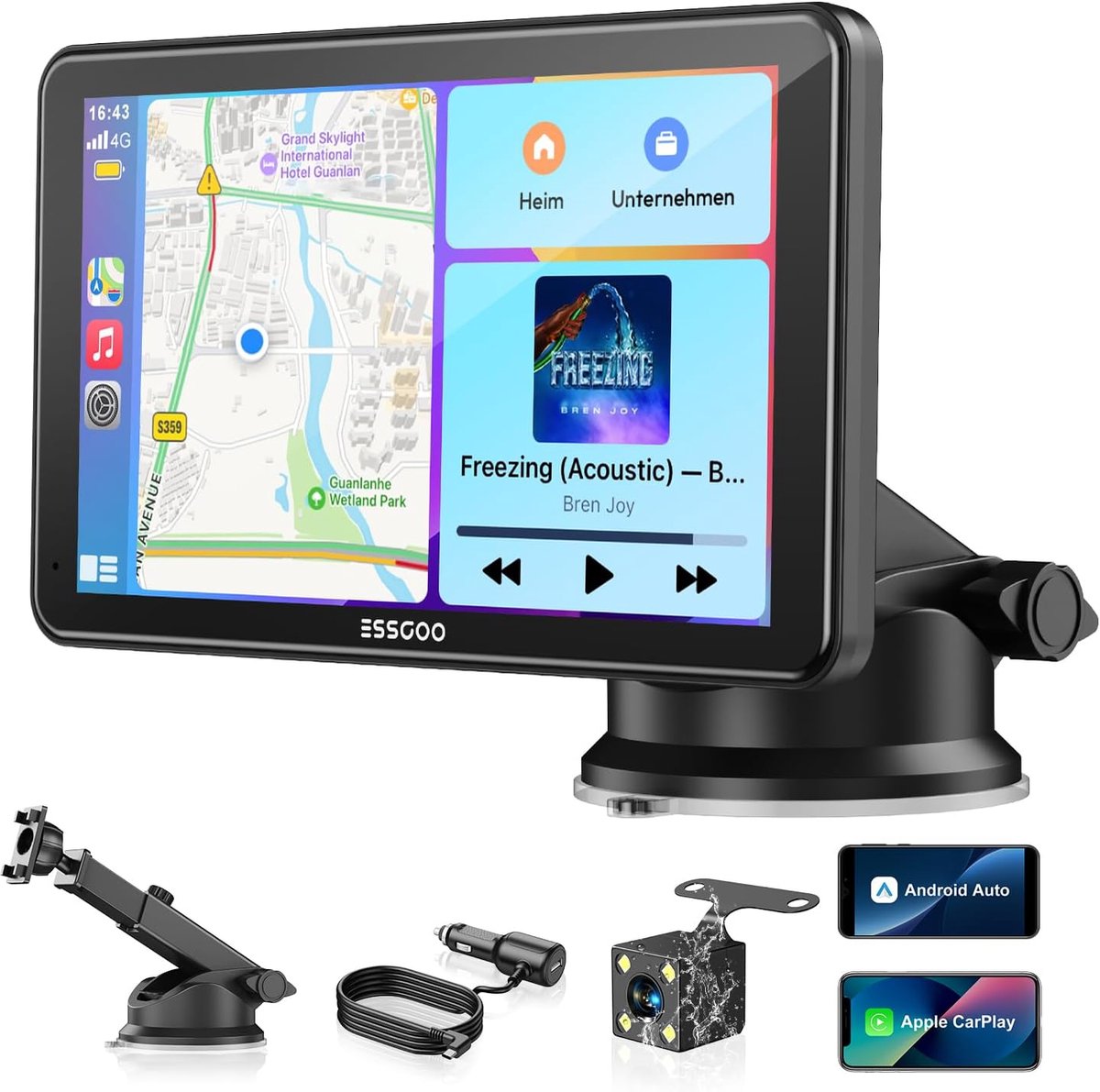 SnelShoppen - 7-inch CarPlay Android Auto Display met Draadloze Touchscreen GPS, Achteruitrijcamera, Bluetooth 5.3, AUX, FM - Perfect voor Auto Naviga