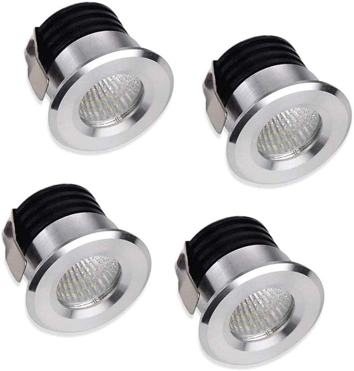 SnelShoppen - 4 x Mini LED Inbouw Spotlights, 3 W, Warm Wit, Aluminium & Veilig Glas, Voor Interieur, Plafond, Muur, Meubelverlichting, Inclusief Tran