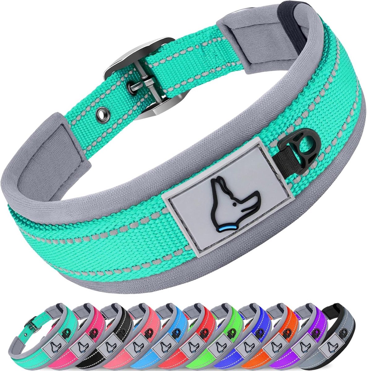 SnelShoppen - Hondenhalsband voor Grote Honden, Neopreen Gevoerd en Verstelbaar, Reflecterende Brede Stevige Halsband met Duurzame Metaal Leash Gesp v