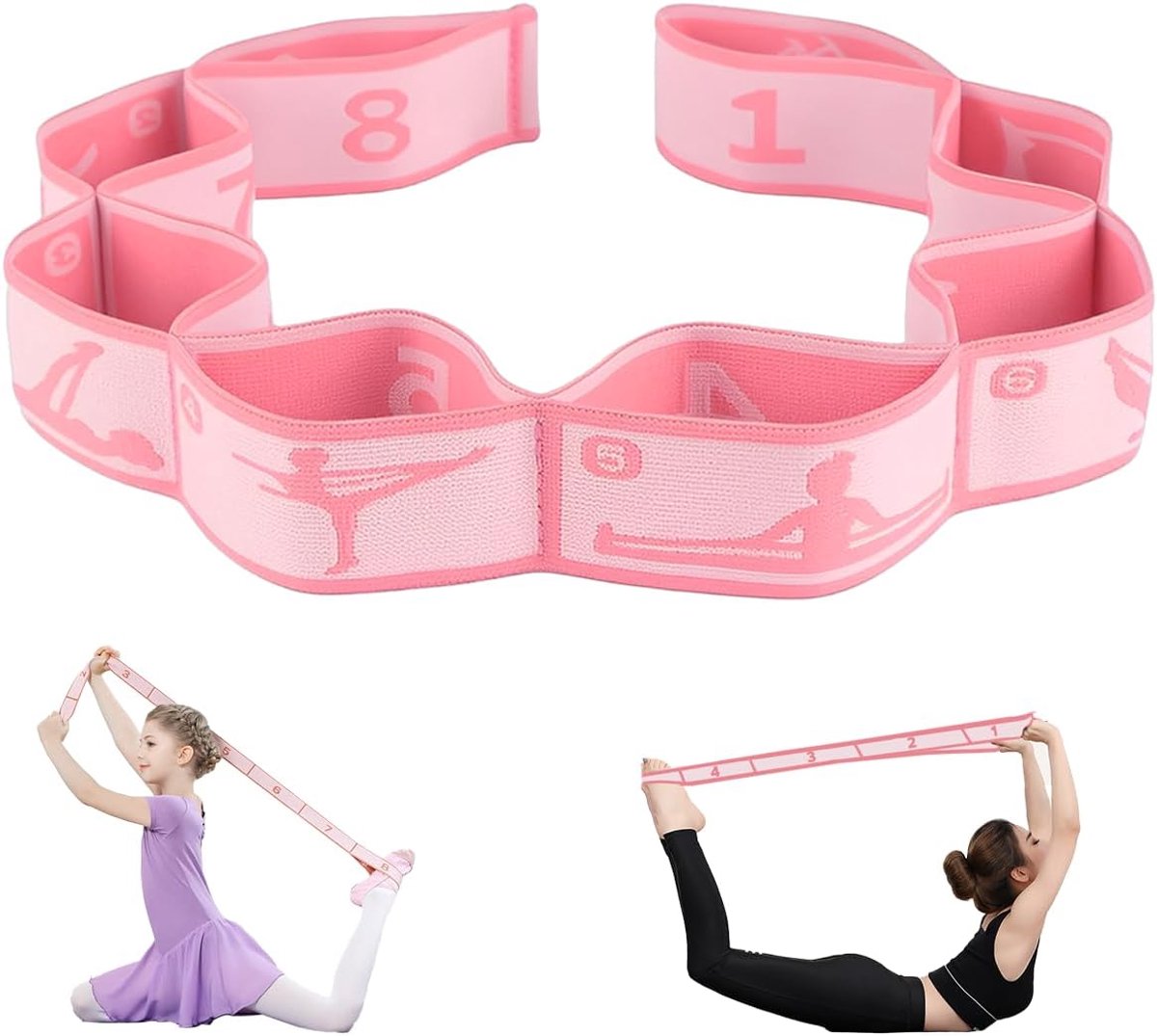 SnelShoppen - Yoga Stretch Band met 8 Lussen, Zeer Elastische Gymnastiek Band voor Flexibiliteit, Multiloop Yoga Gordel, Geschikt voor Fitness, Yoga,