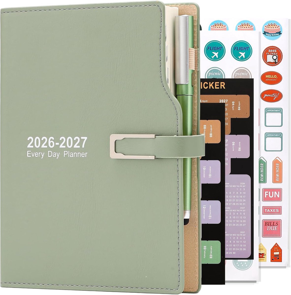 SnelShoppen - Academic Journal 2026-2027 A5 Dag tot Pagina Planner met Kalender Stickers, Organiser met Penhouder en Pen, Premium Dikker Papier 14x21,