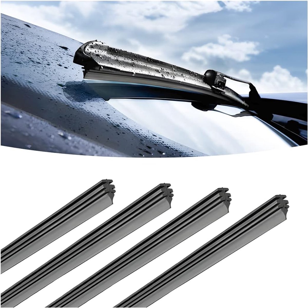 SnelShoppen - Pack van 4 Universele Ruitenwisserbladen Vullingen zonder Frame Rubber Strips 80cm - Boneless voor Auto - Duurzaam en Weerbestendig