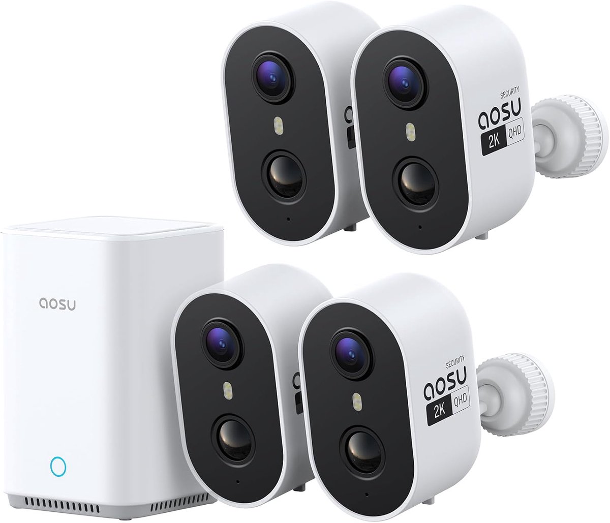 SnelShoppen - 2K Outdoor Bewakingscamera Kit - Draadloze 4-Piece Set met 32GB Geheugen, PIR Bewegingssensor, Geluid- en Lichtalarm, Voor Binnen en Bui