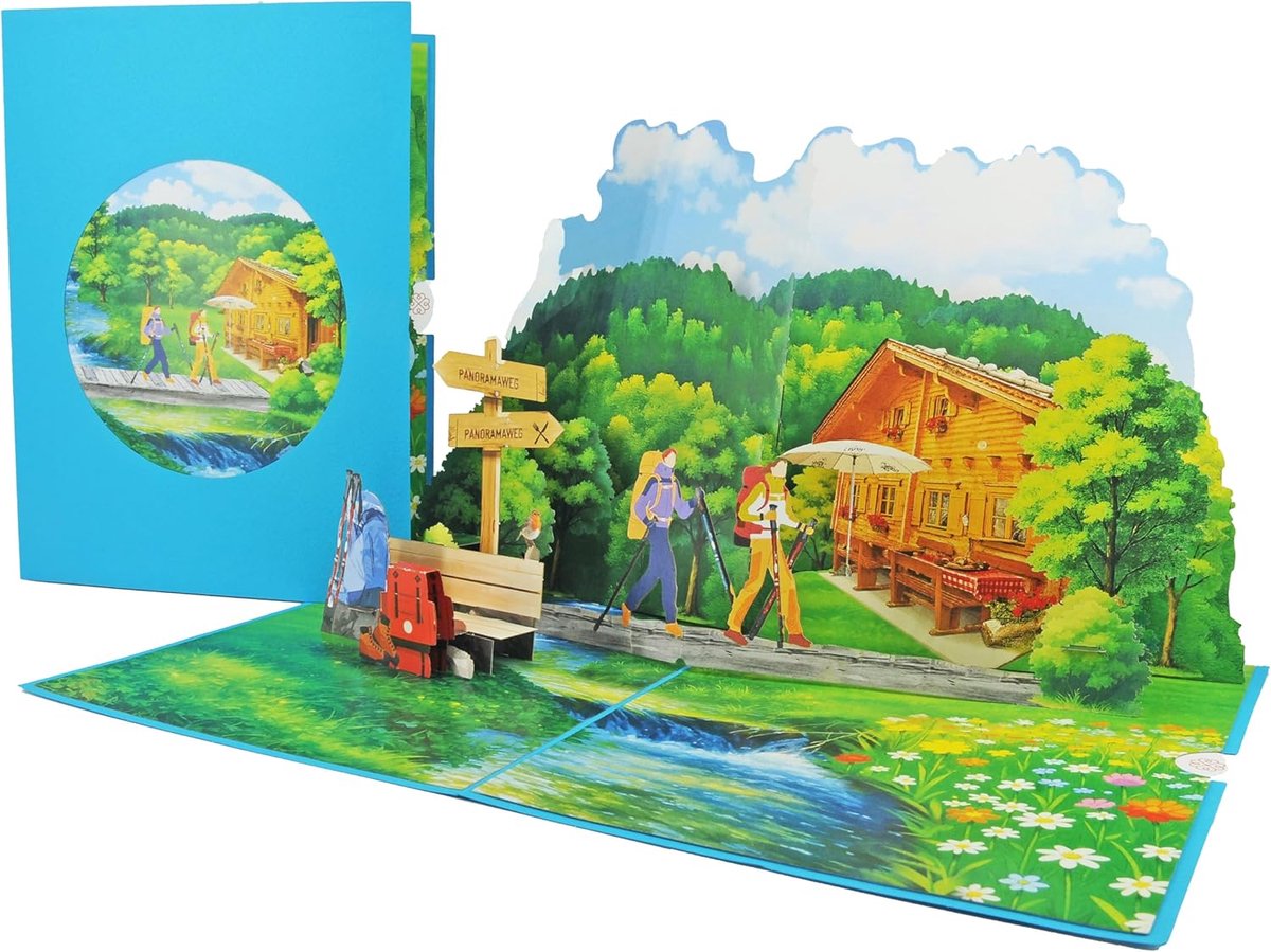 SnelShoppen - XP843 3D Wenskaart voor Wandelaars, Handgemaakte Pop-up Kaart, 15 x 20 cm, Perfect voor Bergliefhebbers en Natuurliefhebbers