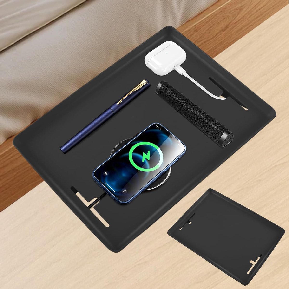 SnelShoppen - Zwarte Hangende Nachtkastje - Bed Tray Floating - Bedtafel met Oplaadslot - Duurzaam en Stijlvol Design voor Slaapkamer, Woonkamer en Ca