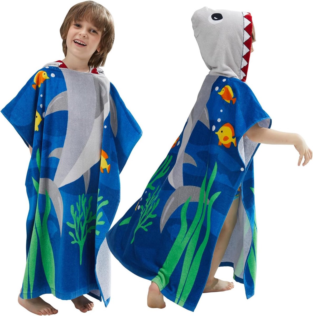 SnelShoppen - Kids Hooded Poncho Towel - 100% Katoen Surf Wrap - Badcape voor Kinderen 3-12 Jaar - Ideaal voor Strand, Zwembad en Kamperen