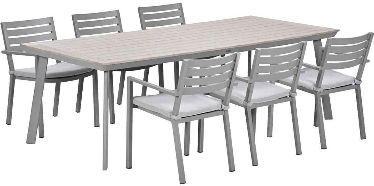 Garden Impressions Oklahoma/Vigo tuinset 6 personen taupe stapelbare stoelen 230 cm