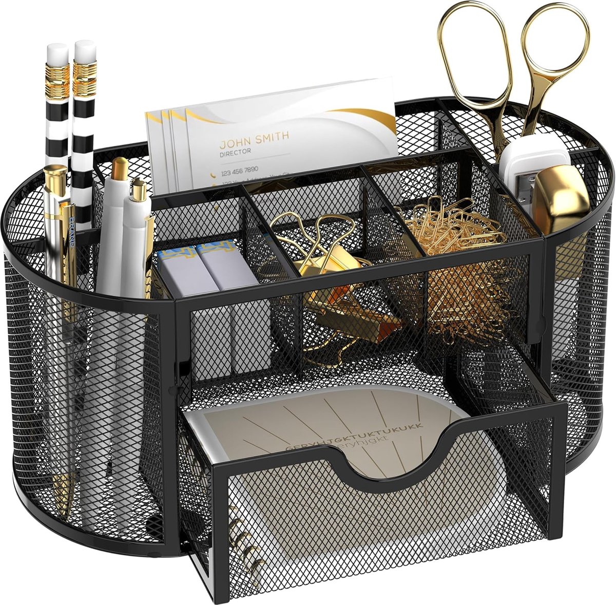 SnelShoppen - SUPEASY Mesh Desk Organiser met Lades, Bureau Organizer met 9 Compartimenten voor Kantoorbenodigdheden, 20x10x10 cm, Zwart, Ideaal voor