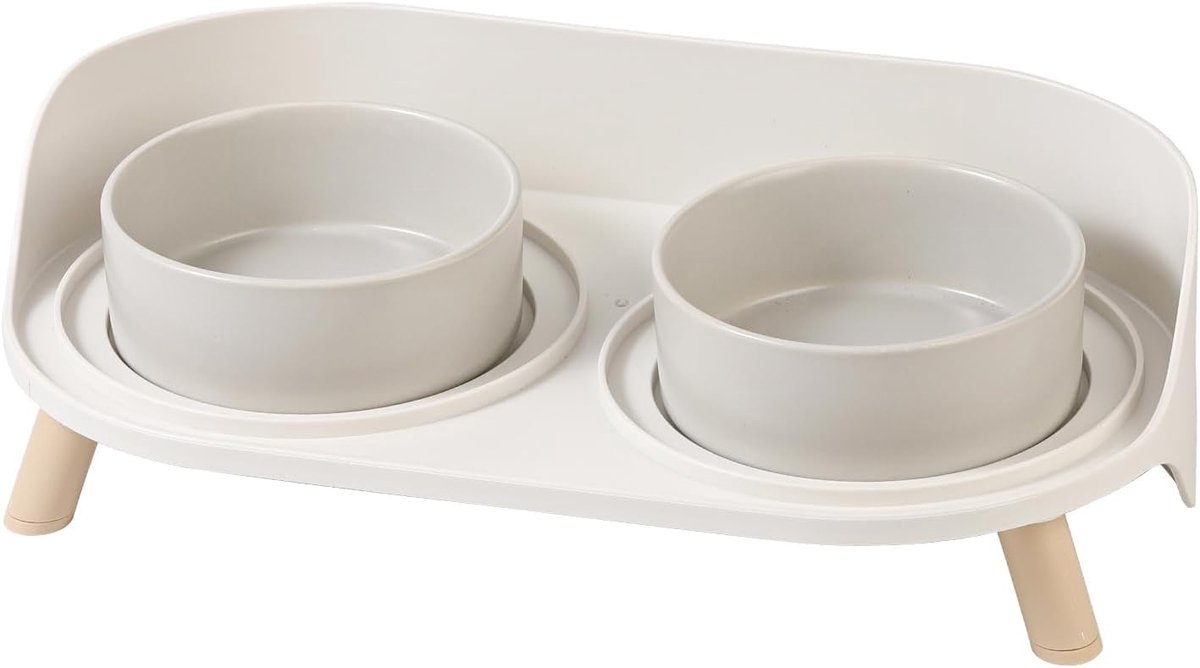 SnelShoppen - Verhoogde Kattenvoer- en Waterbak Set - Dubbele Keramische Kattenvoerbakken met Antislip Onderstel - Ideaal voor Kleine Honden en Katten