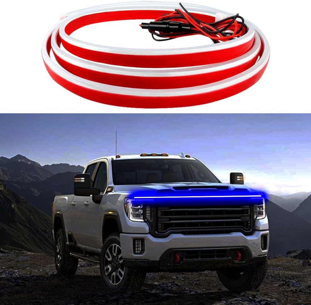 SnelShoppen - Car Hood Light Strip - Dynamische LED Strip Licht voor Auto - 70 Inch Flexibele Buitenverlichting - Blauw - Hoogwaardige PVC en Silicone