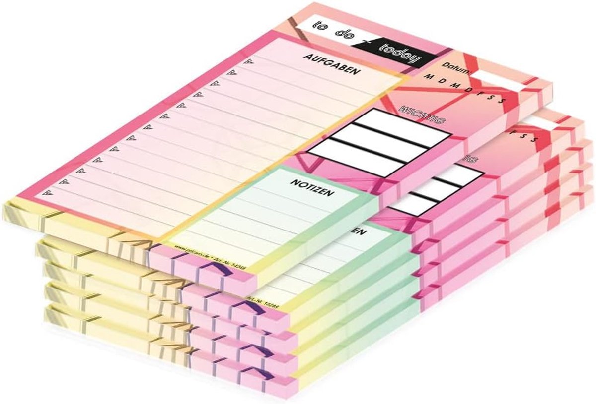 SnelShoppen - To-Do List Vandaag A6 - 5 Stuks - Notitieblokken - 50 Vel per Blok - 80 g/m² - Perfect voor Organisatie en Planning