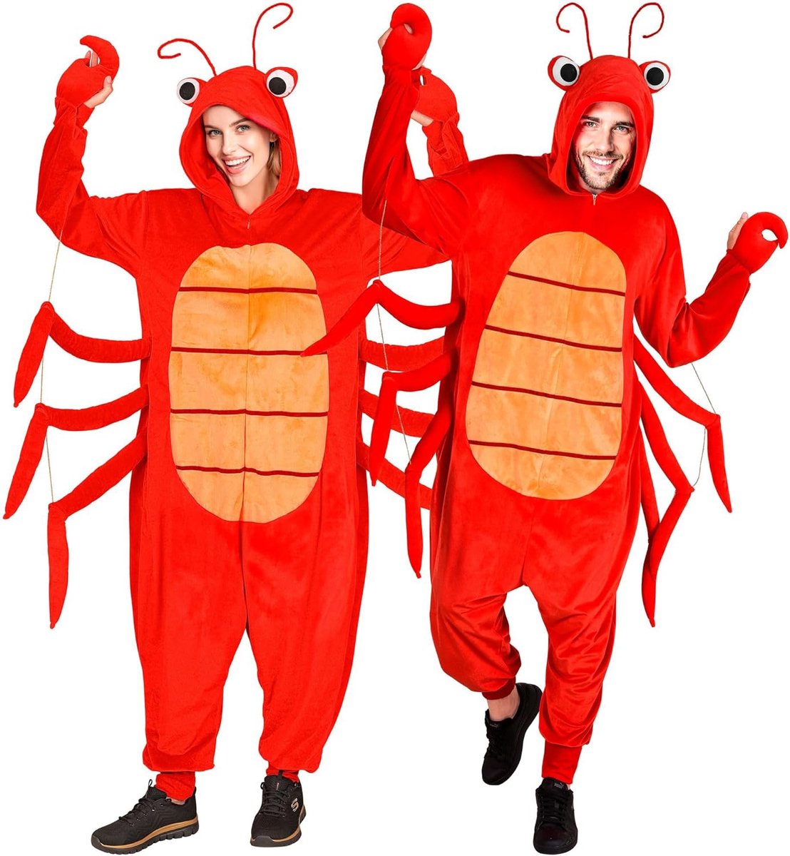 SnelShoppen - Rode Pluche Kreeft Jumpsuit voor Volwassenen met Capuchon - Unisex Dierenkostuum voor Carnaval en Feestjes - Comfortabele en Opvallende