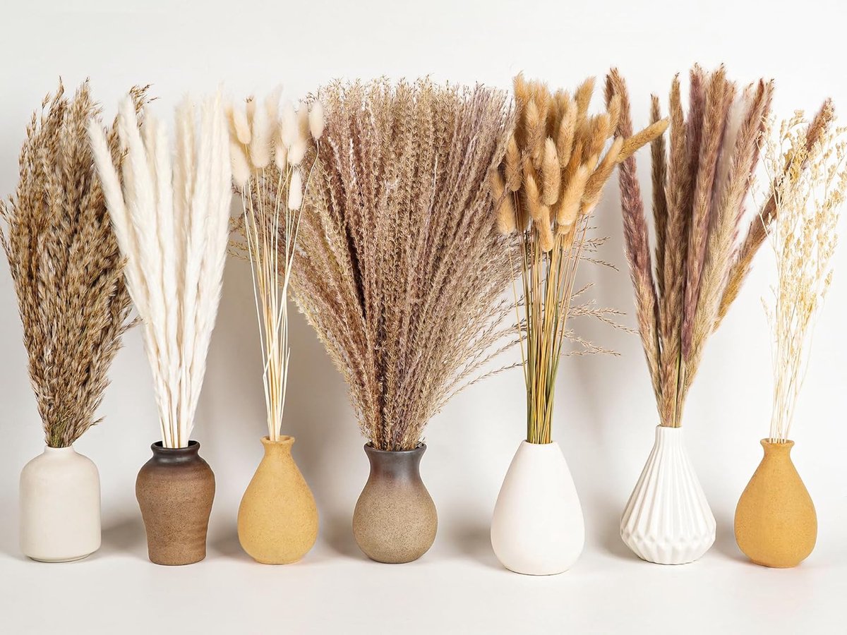 SnelShoppen - Pampa Set 128 Stuks Boho Decoratie Droogbloemen Pampas Gras voor DIY Vaasje Eettafel Slaapkamer Woonkamer Badkamer Wanddecoratie