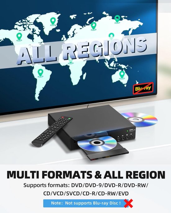 DVD Speler voor TV - HDMI & RCA - Regiovrij - 1080P Full HD - USB-Ingang - CD/DVD Speler - Afstandsbediening — afbeelding 4