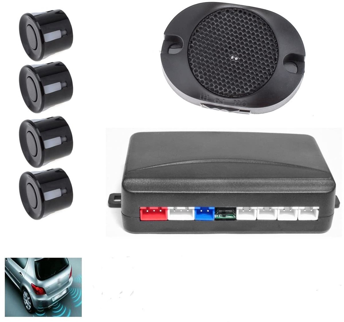 SnelShoppen - Parking Sensor Systeem met 4 Ultrasone Sensors, Akoestisch Alarm, Waterproof, Achteruitrijhulp (Zwart)