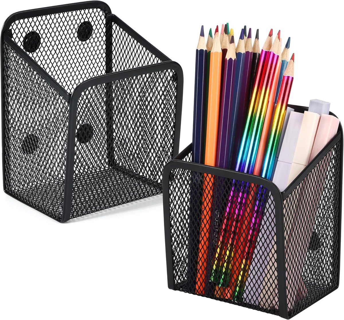 SnelShoppen - Magnetische Metalen Mesh Opbergmanden Set van 2 - Sterke Adhesie Desk Organizer voor Pennen, Documenten en Kantoorbenodigdheden - Koelka